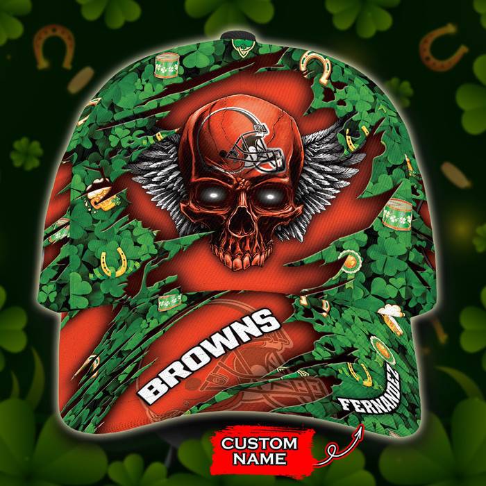 Personalized Cleveland Browns St Patrick Day Skull 3D Classic Baseball Cap CNI1826