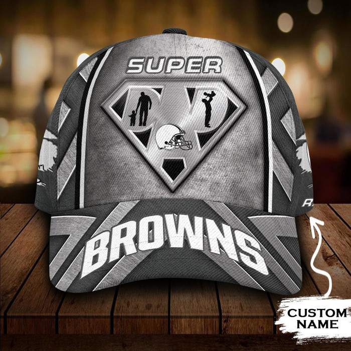 Personalized Cleveland Browns Superman Dad Logo 3D Baseball Cap Grey CNI1126