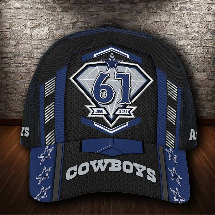 Personalized Dallas Cowboys 61 Years 1960 2021 Anniversary 3D Baseball Cap Black Blue CNI1777