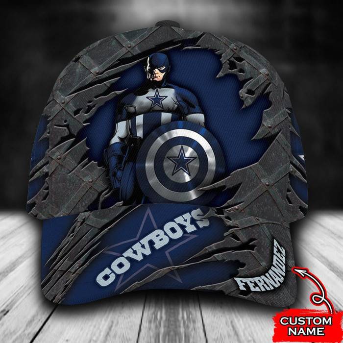 Personalized Dallas Cowboys Captain America Marvel 3D Baseball Cap Navy CNI1752