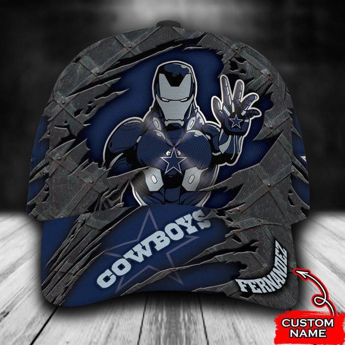 Personalized Dallas Cowboys Iron Man Marvel 3D Baseball Cap Navy CNI1549