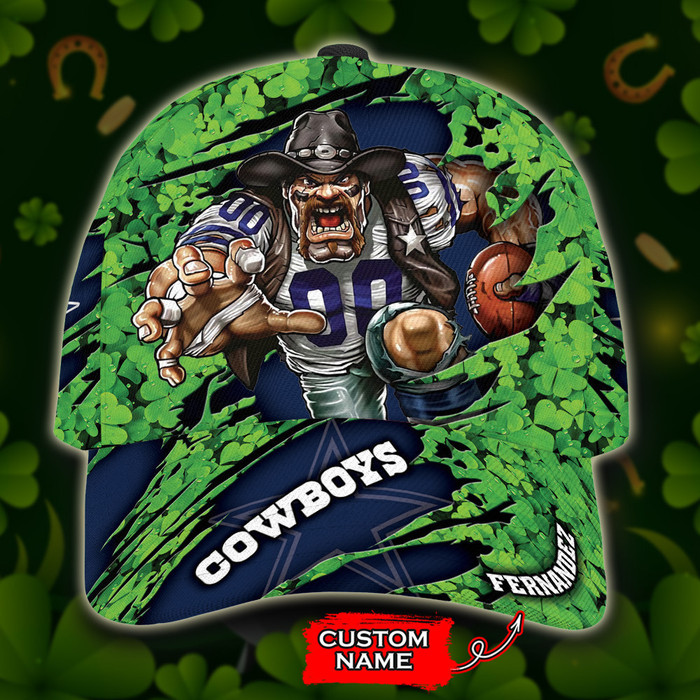 Personalized Dallas Cowboys St Patrick Day Mascot 3D Baseball Cap Blue Green CNI1728