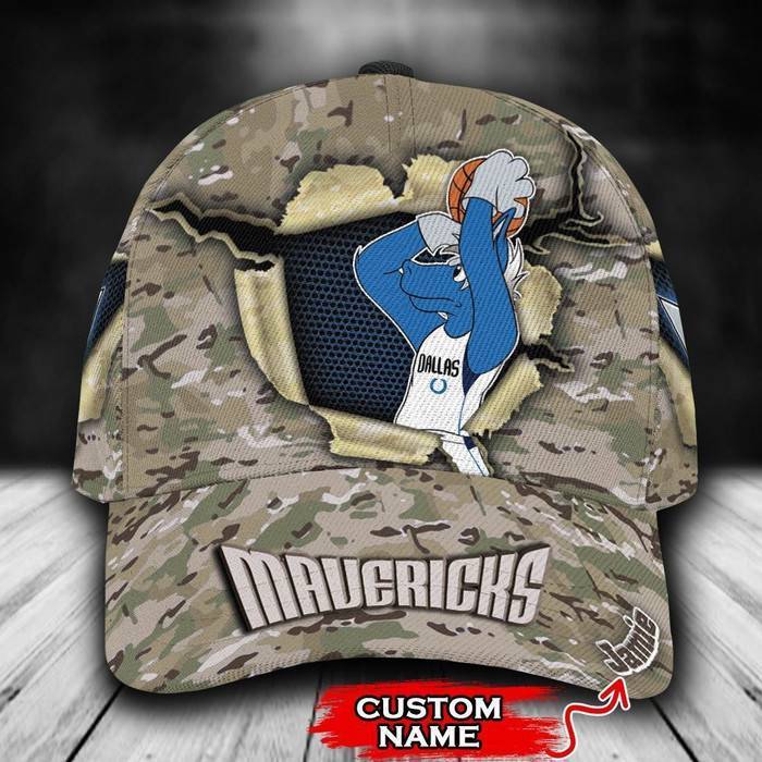 Personalized Dallas Mavericks Camo Mascot NBA 3D Classic Baseball Cap CNI992