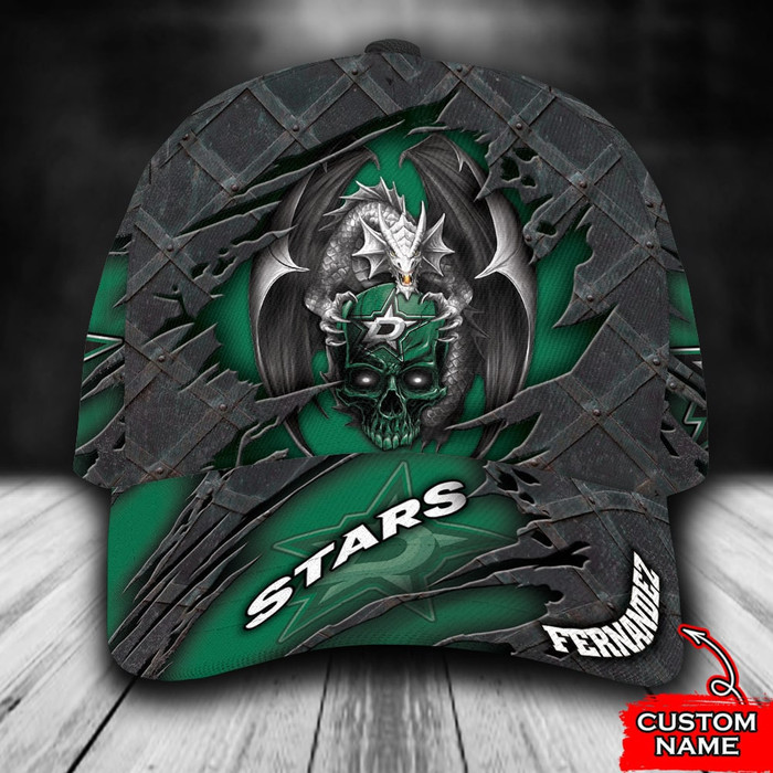 Personalized Dallas Stars Skull Dragon 3D Baseball Cap Green CNI1845