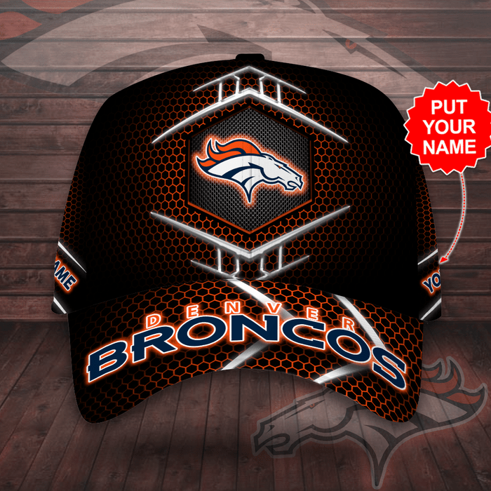 Personalized Denver Broncos Beehive Hexagon Pattern 3D Baseball Cap Black Orange CNI2041