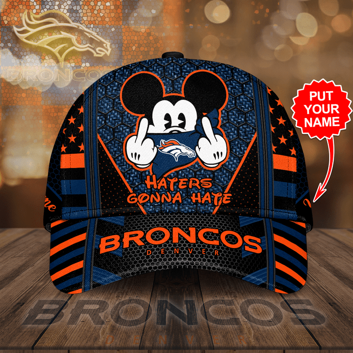 Personalized Denver Broncos Mickey Mouse Haters Gonna Hate 3D Baseball Cap Black Navy CNI2098