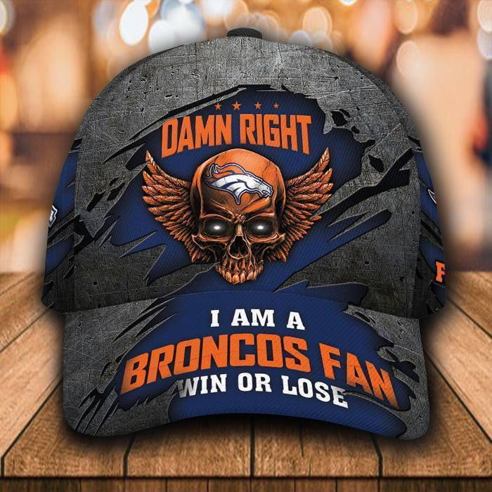 Personalized Denver Broncos Skull Damn Right Text 3D Classic Baseball Cap CNI340