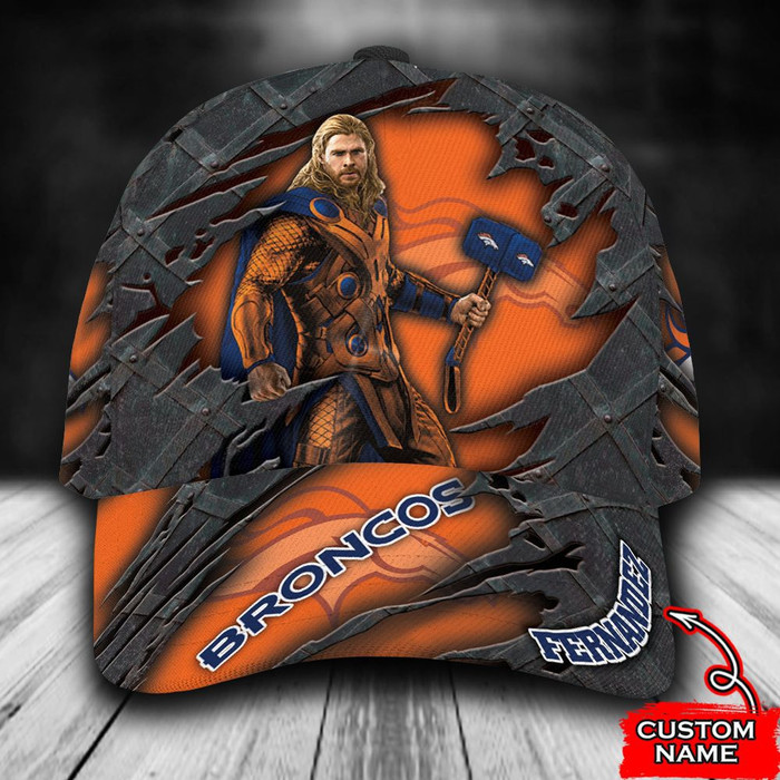 Personalized Denver Broncos Thor Marvel 3D Baseball Cap Orange CNI1796