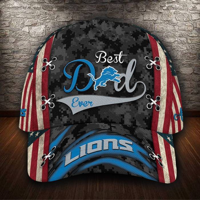 Personalized Detroit Lions Best Dad USA Flag 3D Baseball Cap CNI1508