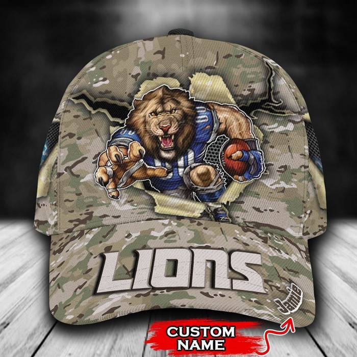 Personalized Detroit Lions Camo Mascot 3D Classic Baseball Cap CNI325