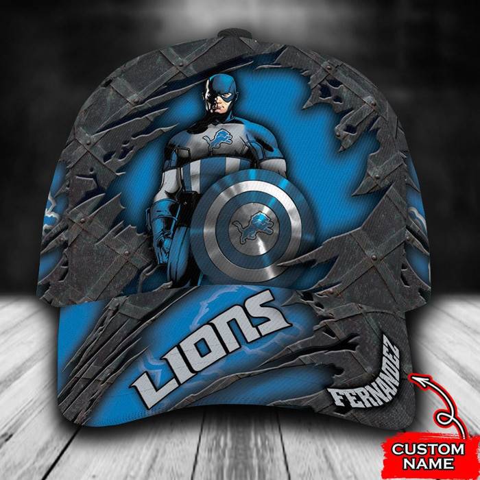 Personalized Detroit Lions Captain America Marvel 3D Baseball Cap Blue CNI1103