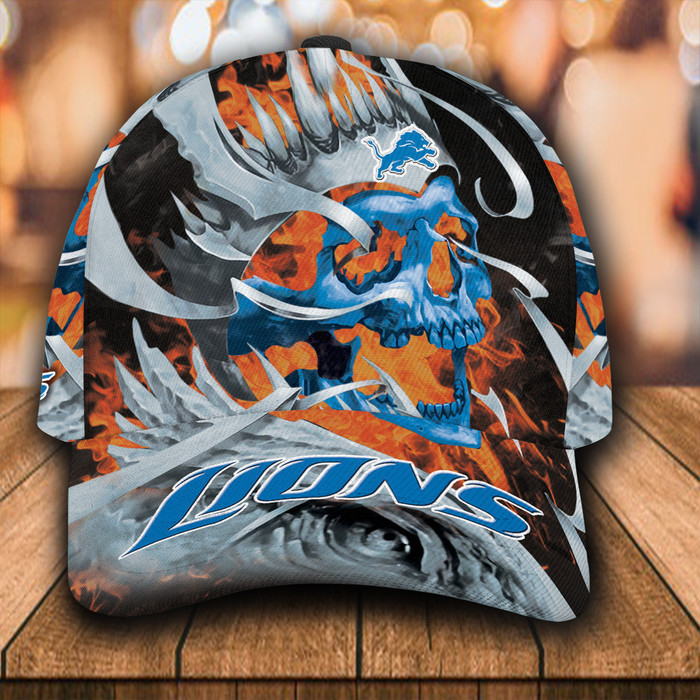 Personalized Detroit Lions Flame Skull 3D Classic Baseball Cap CNI928