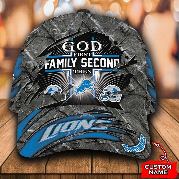 Personalized Detroit Lions God First Family Second 3D Classic Baseball Cap CNI1237