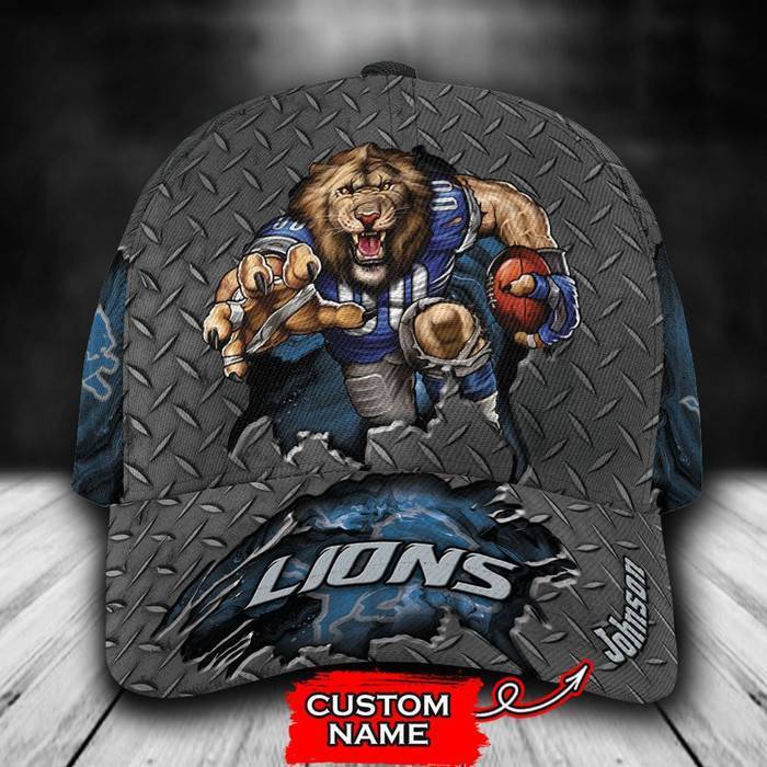 Personalized Detroit Lions Mascot 3D Baseball Cap Blue CNI1028