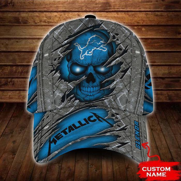Personalized Detroit Lions Metallica Band Skull 3D Classic Baseball Cap CNI489