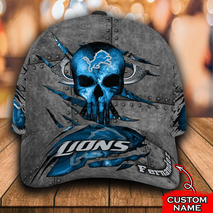 Personalized Detroit Lions The Punisher Skull 3D Classic Baseball Cap CNI638