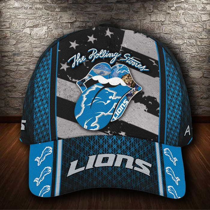 Personalized Detroit Lions The Rolling Stones 3D Baseball Cap Blue CNI1559