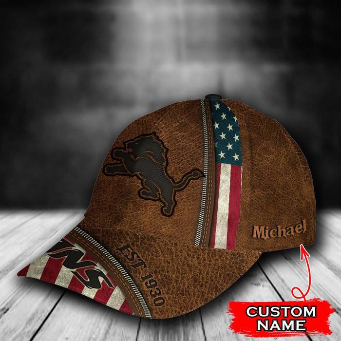 Personalized Detroit Lions USA Flag Zip 3D Baseball Cap Brown CNI1655