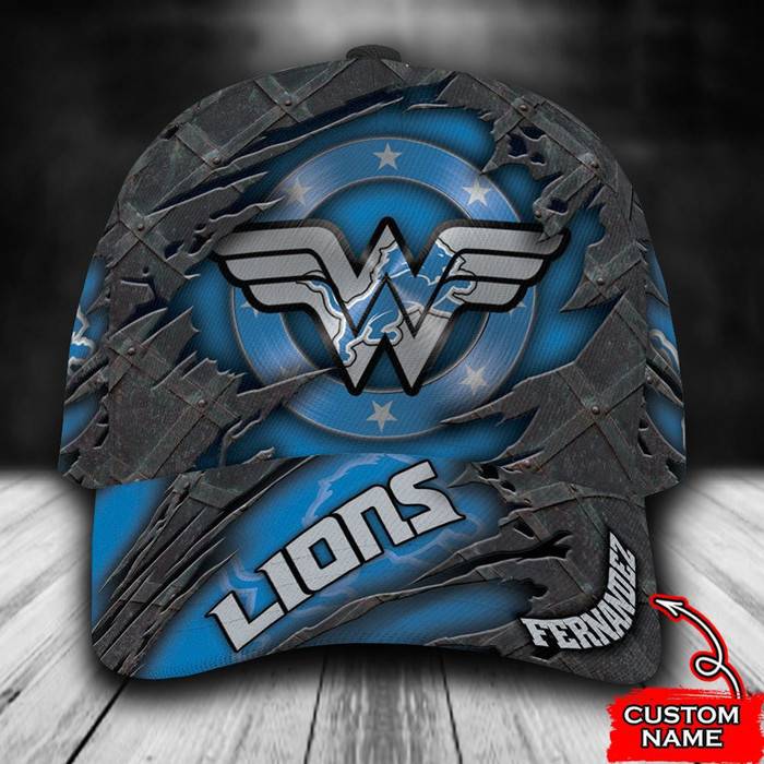 Personalized Detroit Lions Wonder Woman Logo 3D Baseball Cap Blue CNI1791