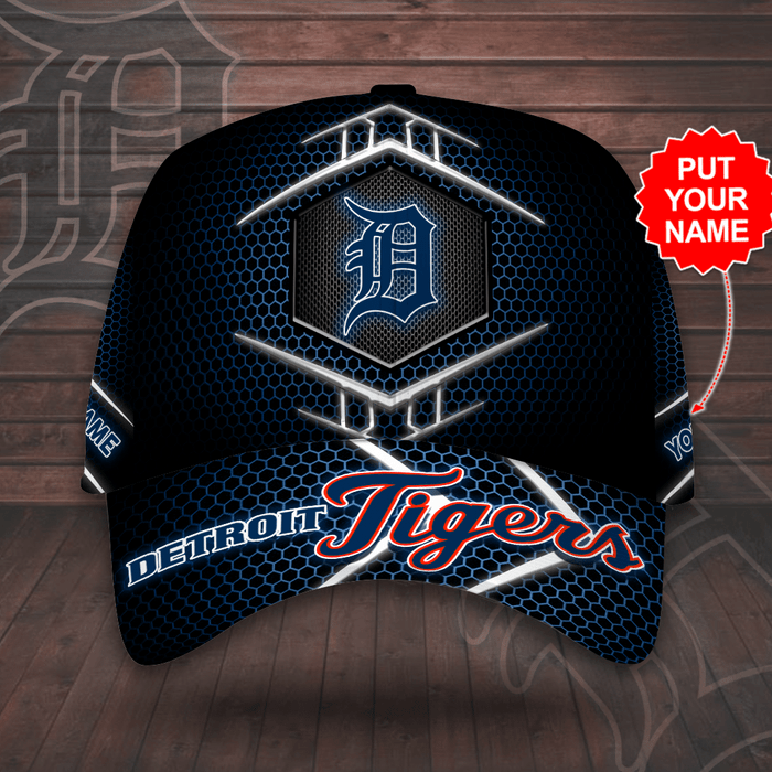 Personalized Detroit Tigers 3D Tiling Classic Baseball Cap Black Blue CNI2151