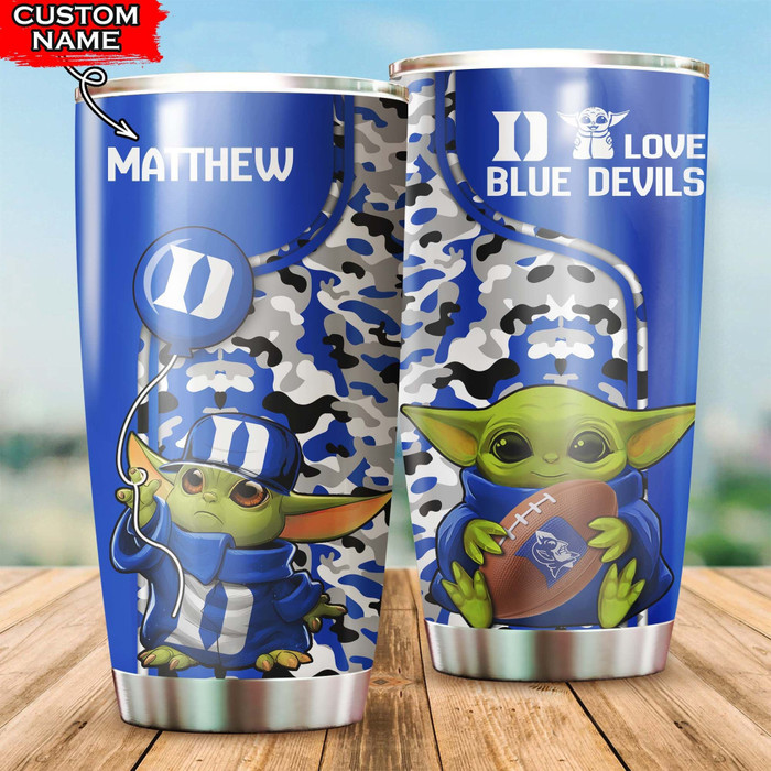 Personalized Duke Blue Devils Baby Yoda 3D Baseball Cap Blue CNI1080