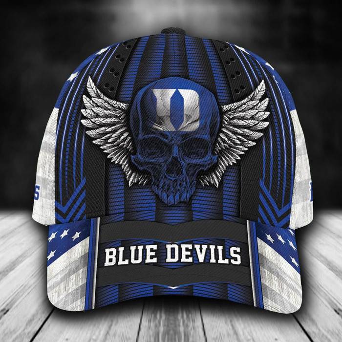 Personalized Duke Blue Devils Skull Wings 3D Baseball Cap White Blue CNI1751