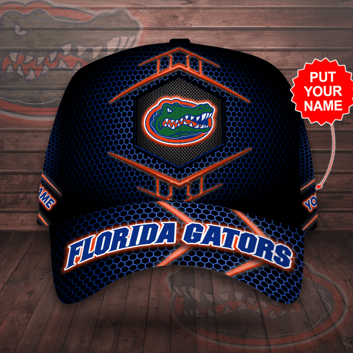 Personalized Florida Gators Beehive Hexagon PatternAll Over Print 3D Baseball Cap Black Orange CNI2087