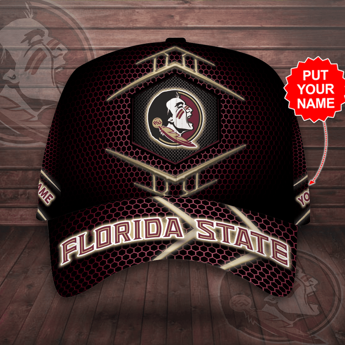 Personalized Florida State Seminoles Beehive Hexagon Pattern 3D Baseball Cap Black CNI2022