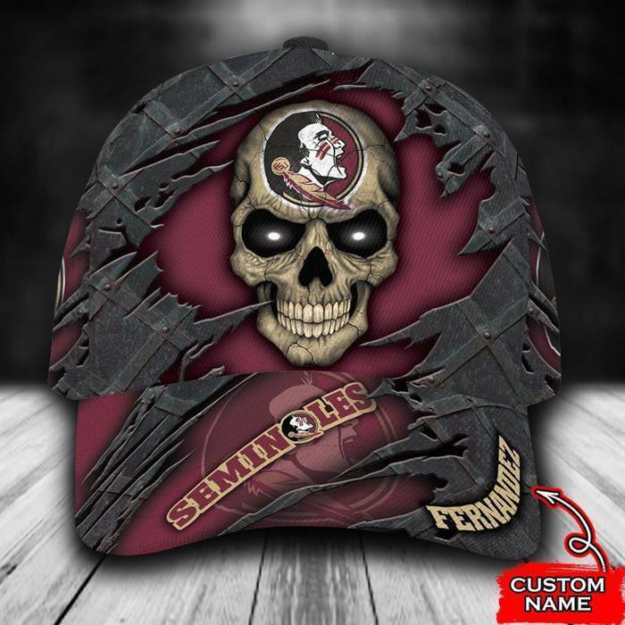 Personalized Florida State Seminoles Skull 3D Baseball Cap Plum CNI1038