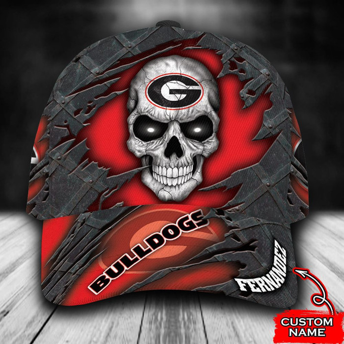 Personalized Georgia Bulldogs Skull 3D Baseball Cap Red CNI1786