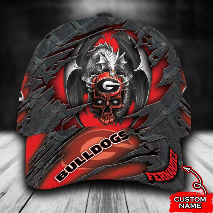 Personalized Georgia Bulldogs Skull Dragon 3D Baseball Cap Red CNI1839