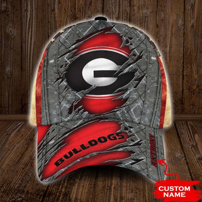 Personalized Georgia Bulldogs Vintage USA Flag 3D Baseball Cap Red CNI1096