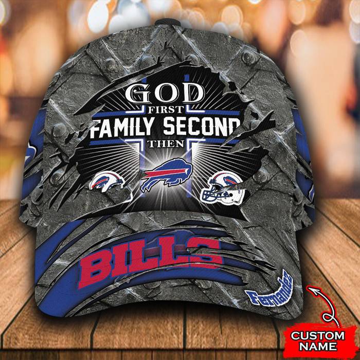 Personalized God First Family Second Then Buffalo Bills 3D Baseball Cap Navy CNI1773