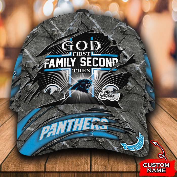 Personalized God First Family Second Then Carolina Panthers 3D Baseball Cap CNI1453