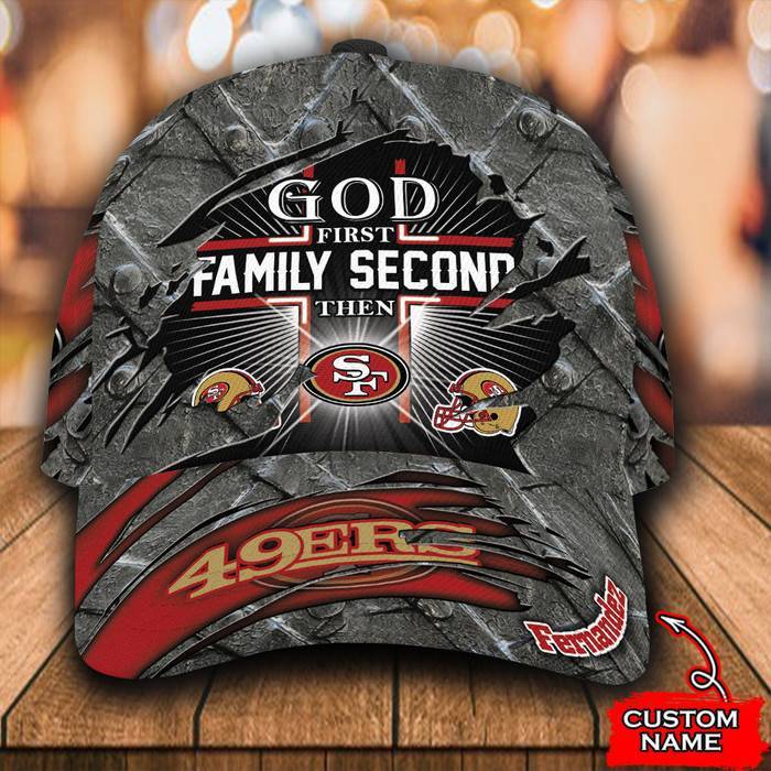 Personalized God First Family Second Then San Francisco 49ers 3D Baseball Cap CNI1033