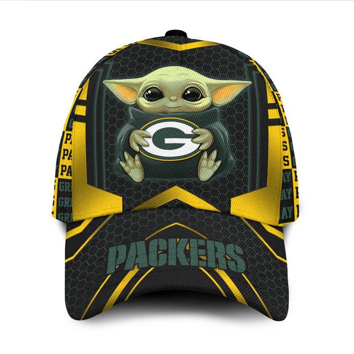 Personalized Green Bay Packers Baby Yoda 3D Baseball Cap Yellow Black CNI1853