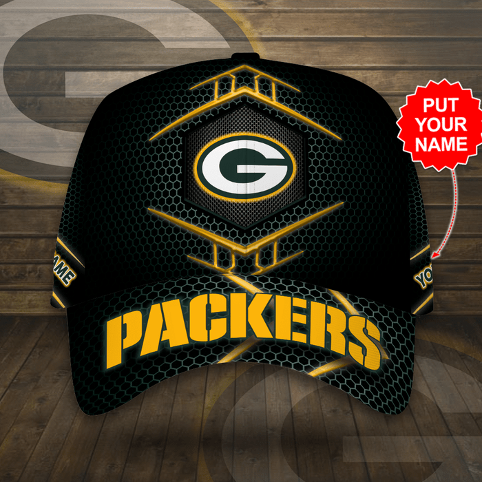 Personalized Green Bay Packers Beehive Hexagon Pattern 3D Baseball Cap Black CNI2059