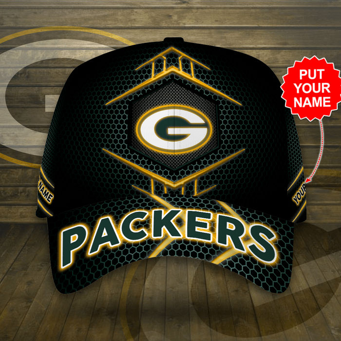 Personalized Green Bay Packers Beehive Hexagon Pattern 3D Baseball Cap Black CNI2089