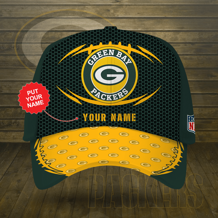 Personalized Green Bay Packers Beehive Hexagon Pattern 3D Baseball Cap Dark Green Yellow CNI2049