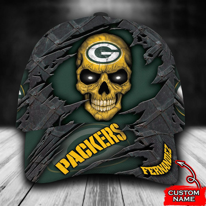Personalized Green Bay Packers Skull 3D Baseball Cap Green CNI1064