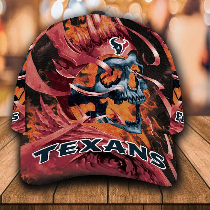 Personalized Houston Texans Flame Skull 3D Classic Baseball Cap CNI474
