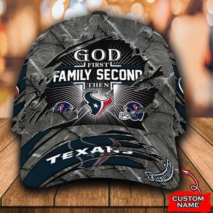 Personalized Houston Texans God First Family Second 3D Classic Baseball Cap CNI523