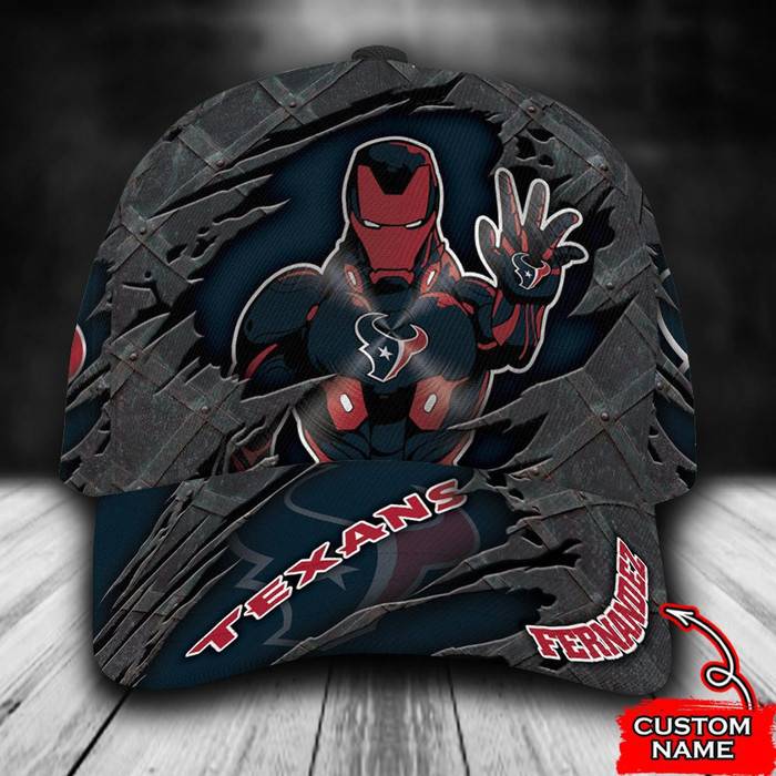 Personalized Houston Texans Iron Man Marvel 3D Baseball Cap Navy CNI1685