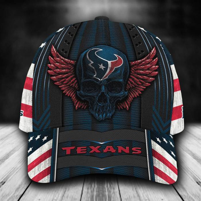 Personalized Houston Texans Luxury Skull USA Flag 3D Classic Baseball Cap CNI503