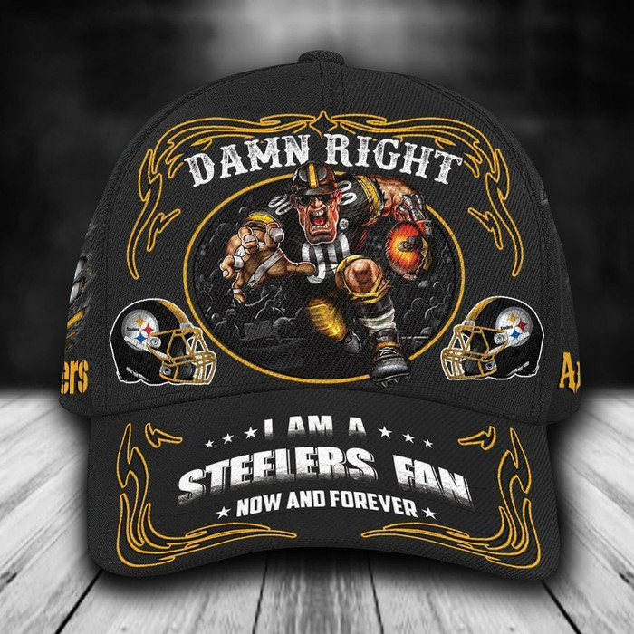 Personalized I Am A Pittsburgh Steelers Fan Mascot 3D Baseball Cap Black CNI1078