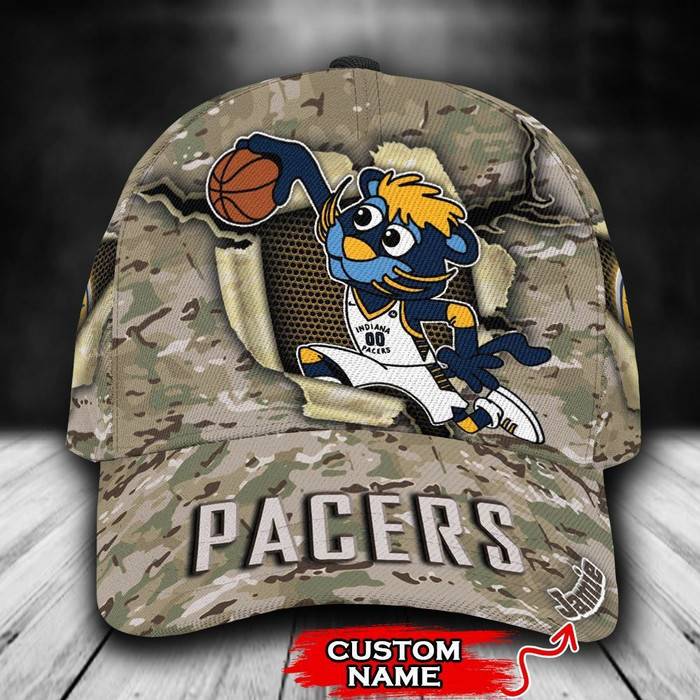 Personalized Indiana Pacers Camo Mascot NBA 3D Classic Baseball Cap CNI493