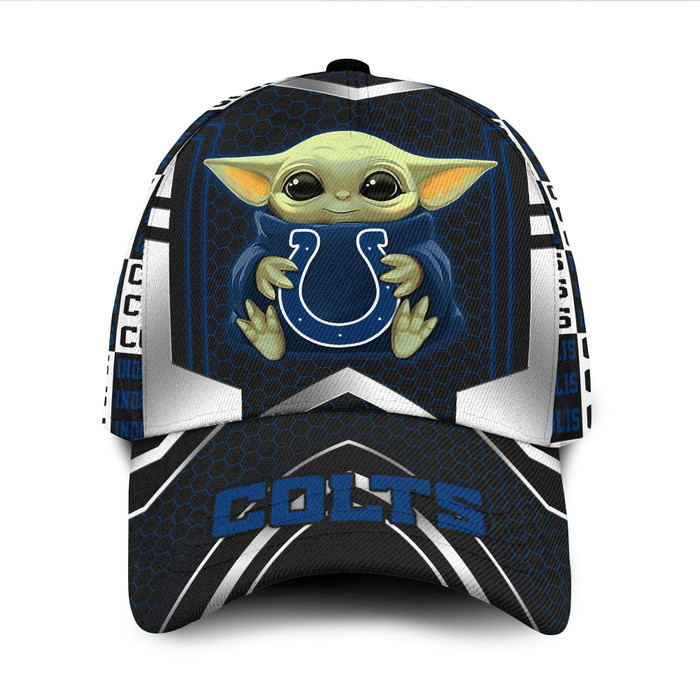 Personalized Indianapolis Colts Baby Yoda 3D Baseball Cap Black CNI1142