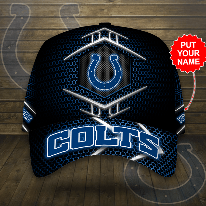 Personalized Indianapolis Colts Beehive Hexagon Pattern 3D Baseball Cap Black Navy CNI2042