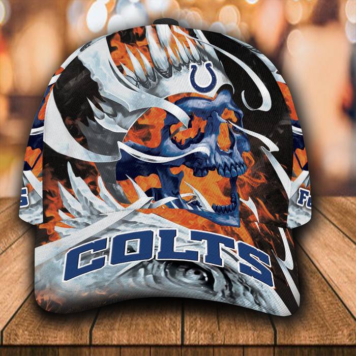 Personalized Indianapolis Colts Fire Skull 3D Baseball Cap CNI1451