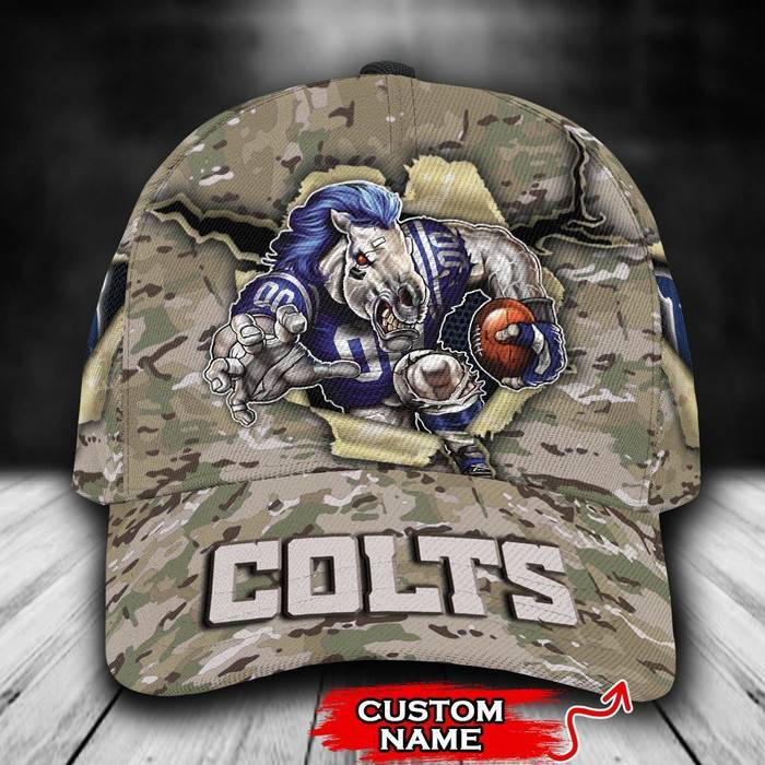 Personalized Indianapolis Colts Mascot Camo Pattern 3D Baseball Cap CNI1016